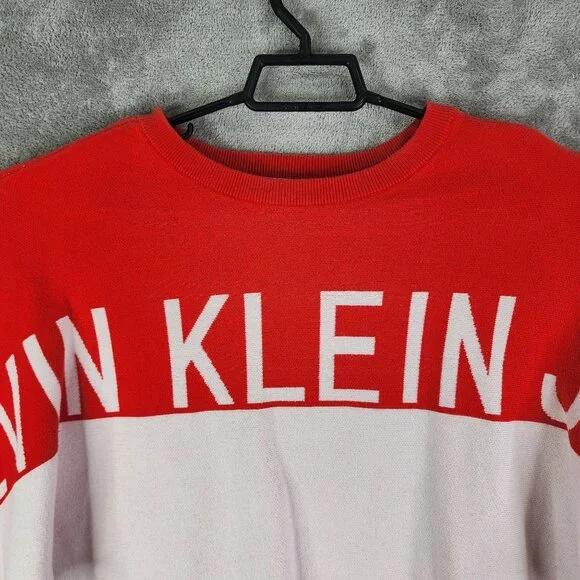Womens Calvin Klein Jeans Cropped Sweater Red & White 100% Cotton Long Sleeve S - Picture 4 of 13